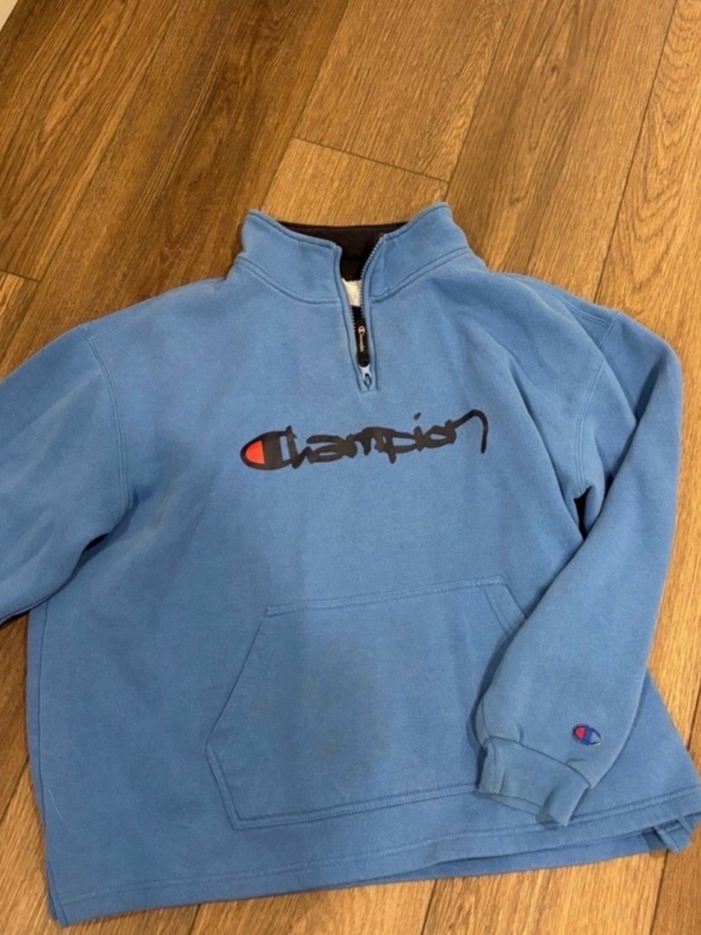 VINTAGE Champion Blue Quarter-Zip Fleece Pullover